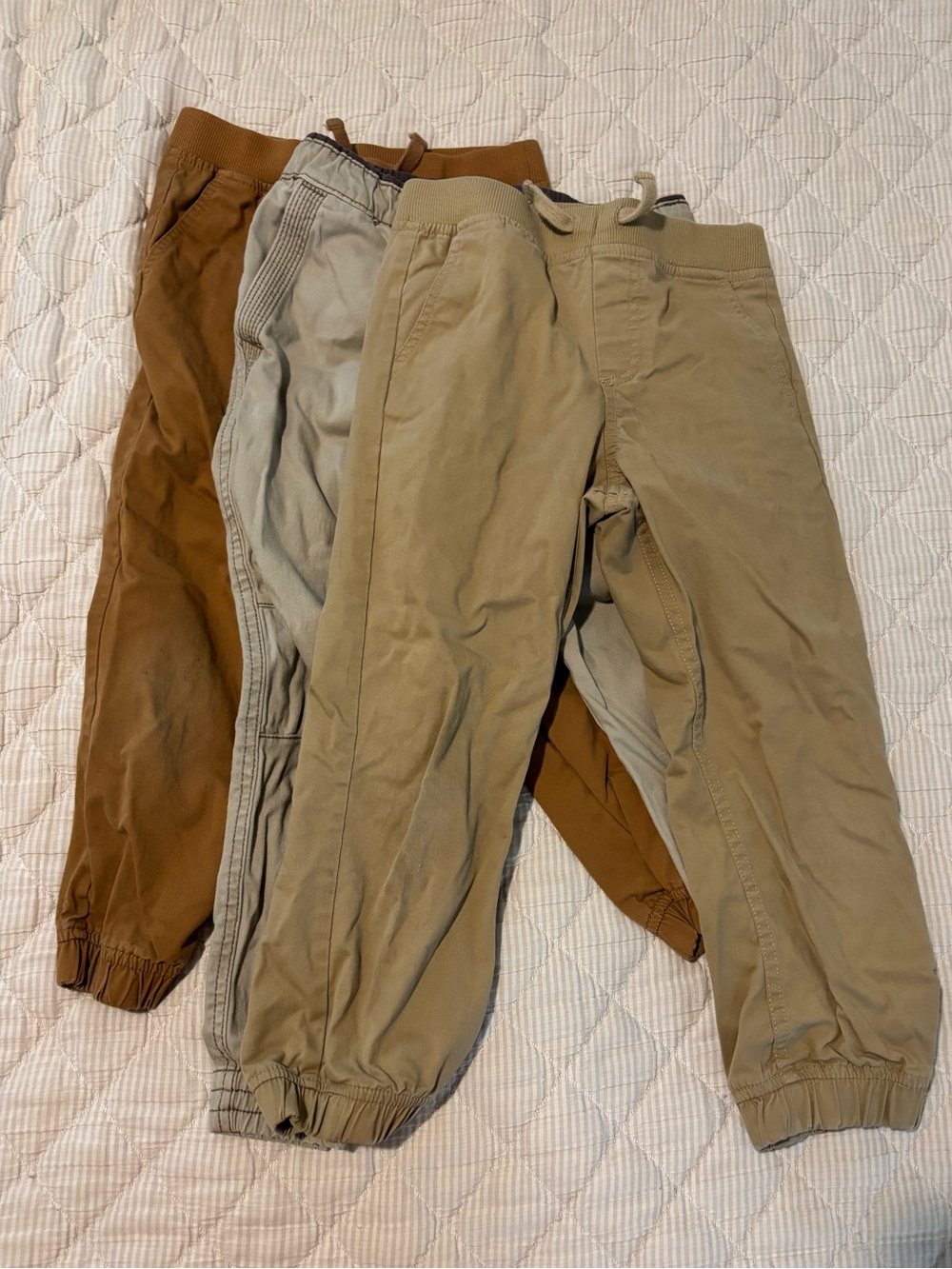 3 pairs boys khaki/brown/tan joggers size 6